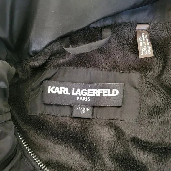 Karl Lagerfeld Paris Women's Quilted Hooded Jacket With Pearl Accents & Zipper P - Picture 7 of 7